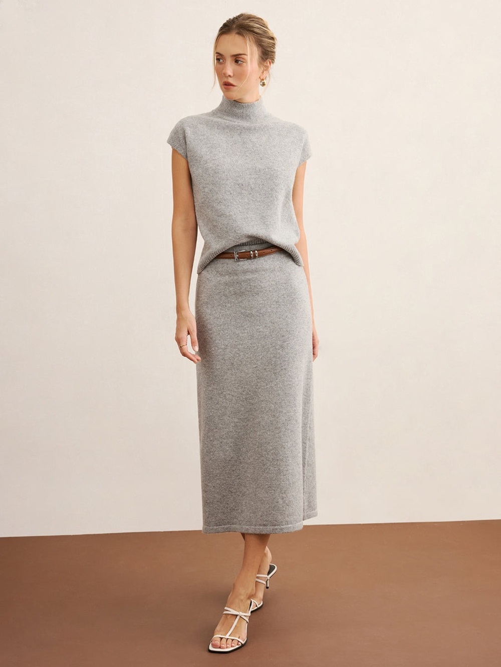 Commense Mock Neck Knit Top & Midi Skirt Set without Belt NWT